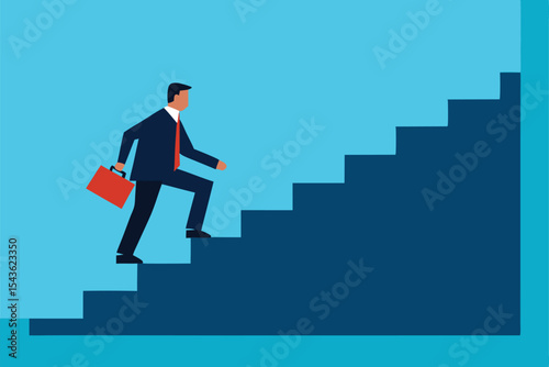 Businessman climbing stairs symbolizing career growth and success  