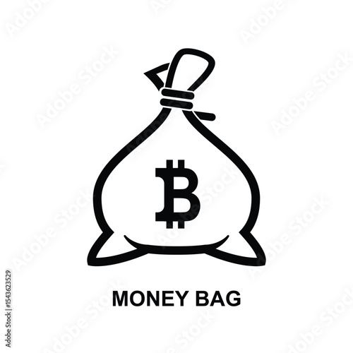 Money bag with bitcoin icon. Money bag icon. Income growth. Business and finance. Dollar sign. Cash icon. Money icon. Cash back. Investment. Cartoon money bag. Bag of coins. Financial savings. 