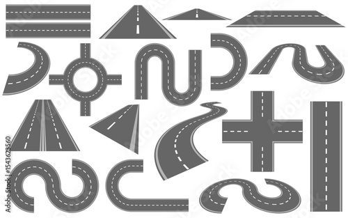 Road Variety: Collection of different road styles and intersection designs.