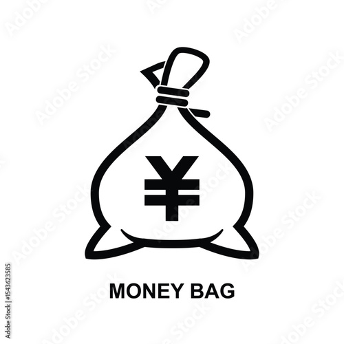 Money bag with yen icon. Money bag icon. Income growth. Business and finance. Dollar sign. Cash icon. Money icon. Cash back. Investment. Cartoon money bag. Bag of coins. Financial savings. 