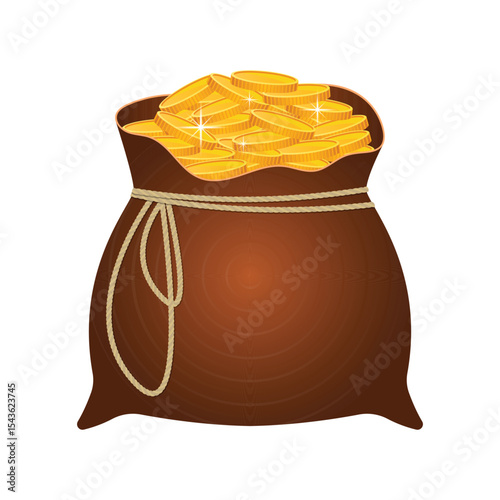 Bag filled with gold coins, symbolizing wealth, success, and prosperity.