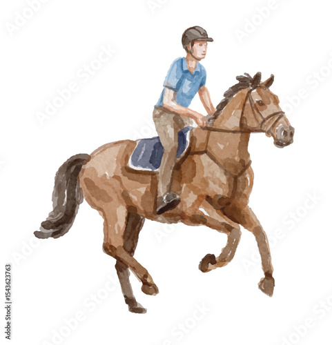 Hand painted watercolor horse racing jockey