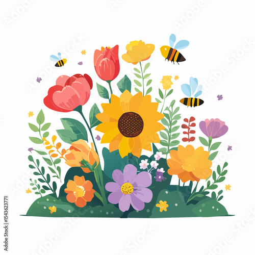 Bee-friendly garden design, colorful variety of flowers