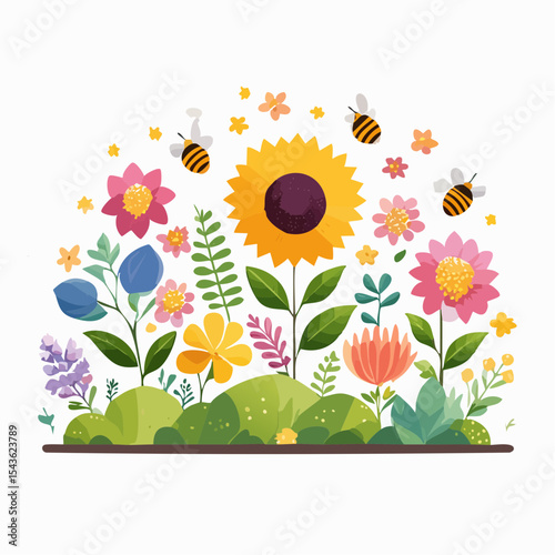 Bee-friendly garden design, colorful variety of flowers