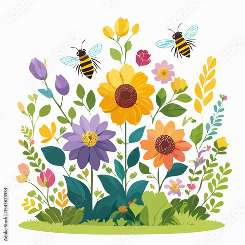 Bee-friendly garden design, colorful variety of flowers