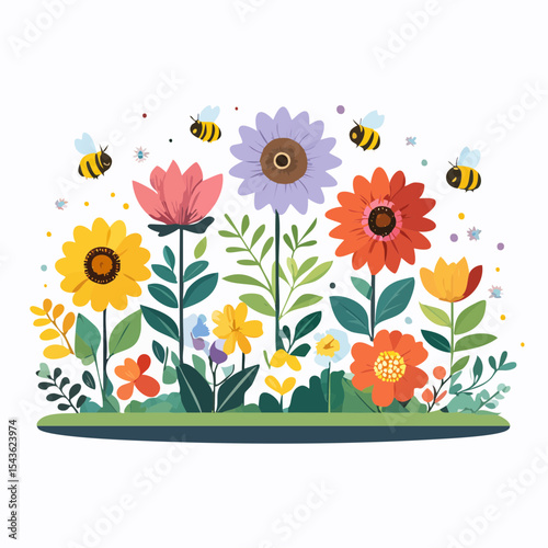 Bee-friendly garden design, colorful variety of flowers