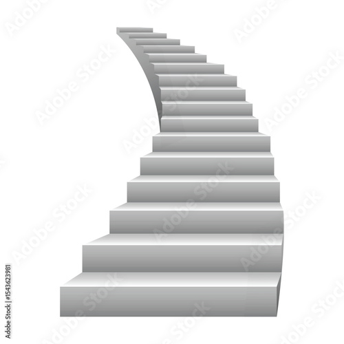 Gray winding staircase ascends to an unseen destination in isolated view.