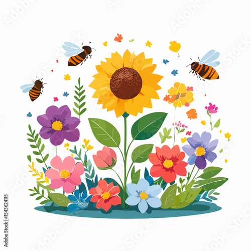 Bee-friendly garden design, colorful variety of flowers