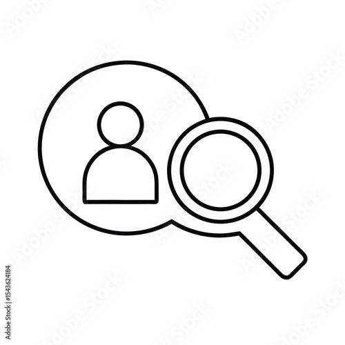 Recruitment and hiring concept illustrated by a line art icon of a person and magnifying glass