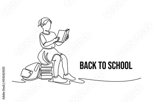 Back to school concept. Single line draw design. Vector graphic illustration