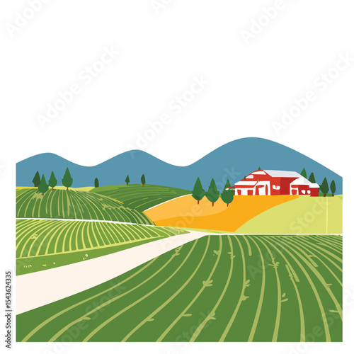 Serene countryside farm rolling hills landscape