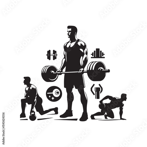 gym workouts vector silhouette clip art logo design illustration
