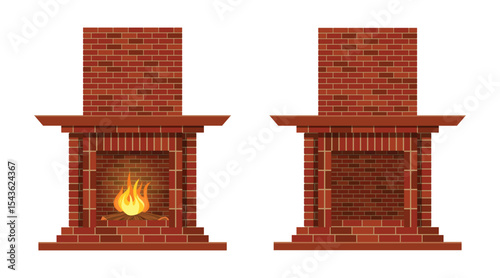 Brick fireplaces, one with a warm fire, ideal for cozy winter evenings.