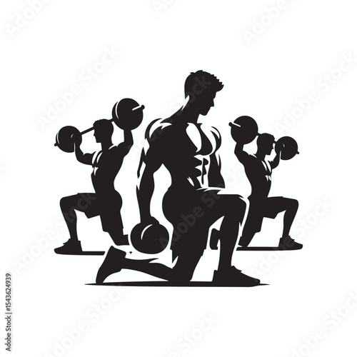 gym workouts vector silhouette clip art logo design illustration