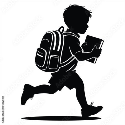 Student Running Late with Backpack vector silhouette on white background