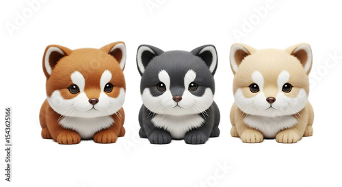 Cute cartoon puppies in three colors: brown, gray, and cream  