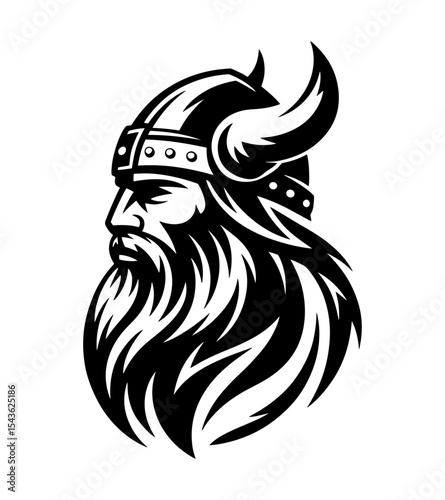 Viking Warrior Profile: Black and White Illustration