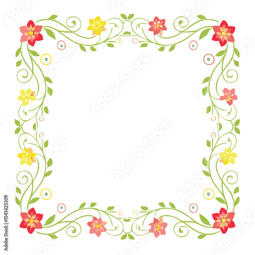 Spring floral frame design elegant square border