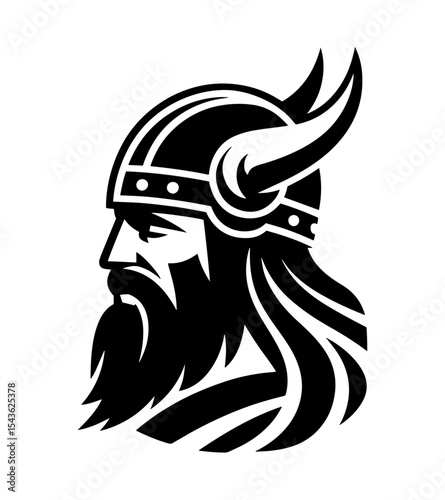 Bold Black and White Illustration of a Viking Warrior