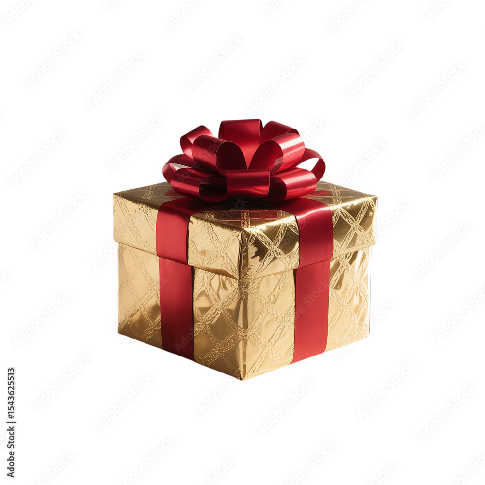 Fototapeta premium Shiny Gold Gift Box with Bow Isolated on Transparent Background