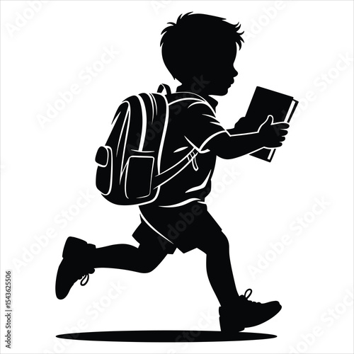 Student Running Late with Backpack vector silhouette on white background