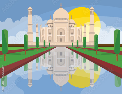 Monumental Landmark: A serene reflection in a peaceful landscape