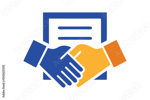 Handshake under contract icon in business agreement illustration  