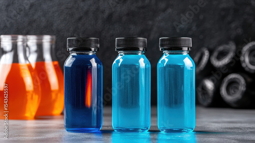 Refreshing sports drinks in blue and orange bottles, ideal for hydration and energy during workouts
