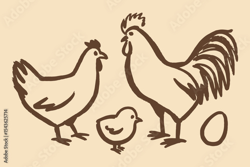 Chicken rooster chick egg naive sketch vector illustration