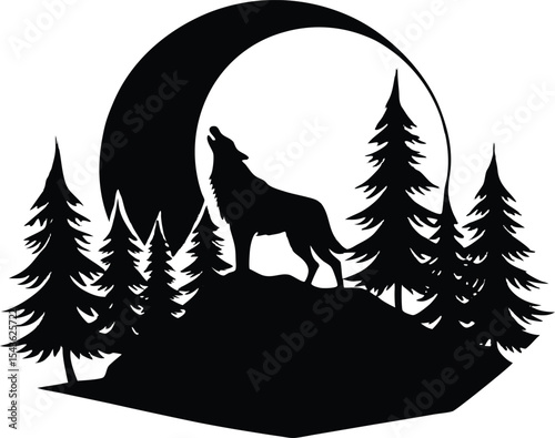 Circular wolf silhouette standing on hind legs