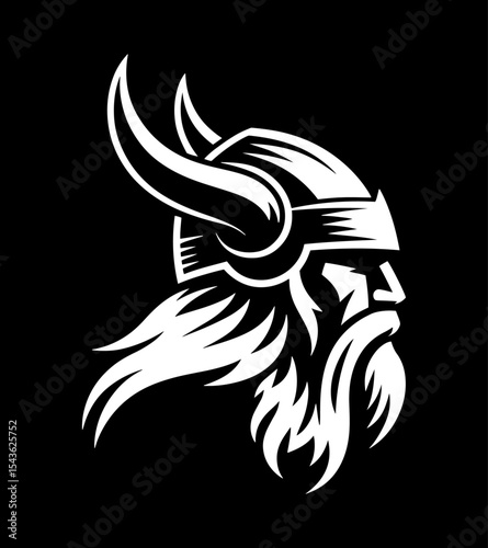 Viking Warrior Head Profile: Bold Black and White Illustration