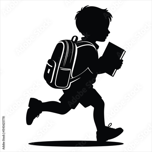 Student Running Late with Backpack vector silhouette on white background