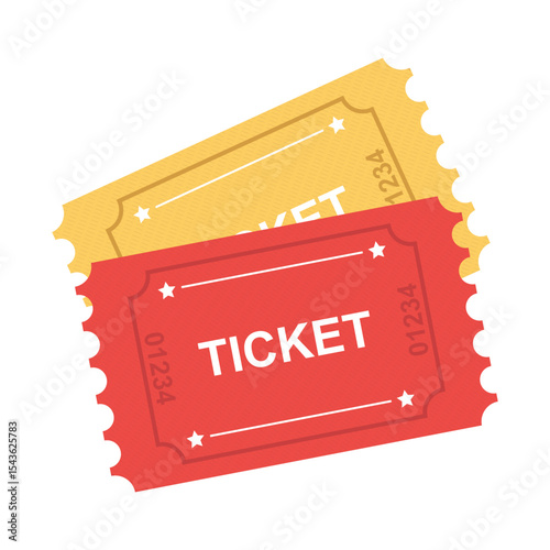 Two colorful tickets, one red and one yellow, await entry for an event.