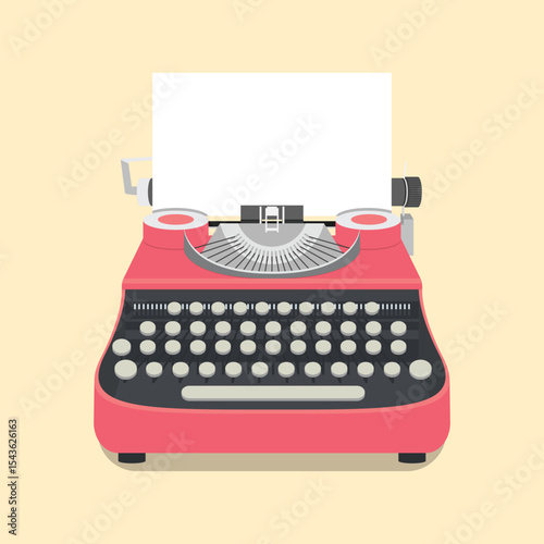 A classic pink typewriter with a blank sheet of paper ready for a writer.
