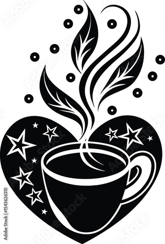 Steaming coffee cup silhouette design