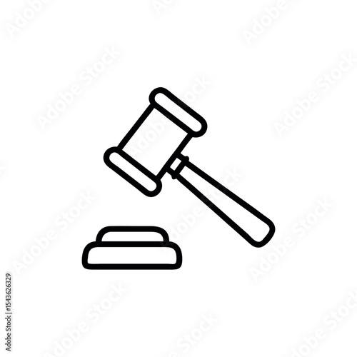 Judge gavel and sounding block line icon. A simple vector symbol of law, justice, authority, and auction bidding isolated.