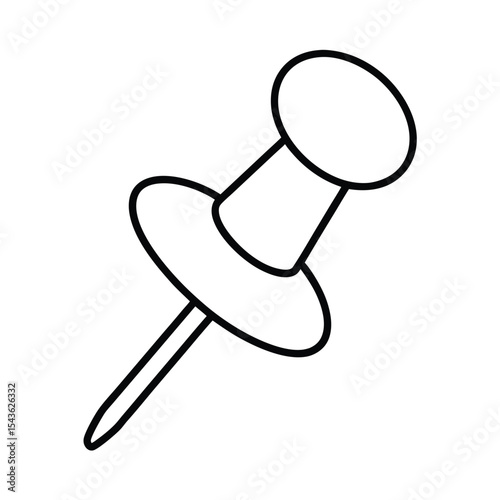 Simple black and white line art illustration of a classic office push pin on white background