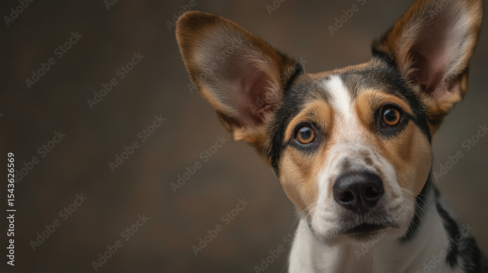 Curious dog with big ears in soft light creating a humorous scene Curious dog with big ears in soft light creating a humorous scene