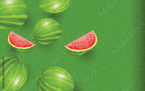 Watermelon pattern background featuring whole watermelons and slice shapes.
