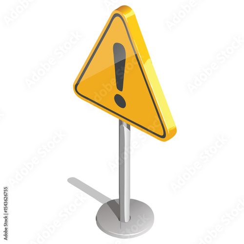 Yellow triangle warning sign illustration for hazard alert and safety message information design