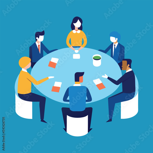 Professionals brainstorming around round table for team strategy  