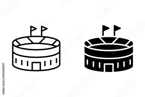 Stadium glyph icon. Round venue with seats. Place for outdoor sports, concerts, or other events. City infrastructure concept.Filled flat sign. Isolated silhouette vector illustration