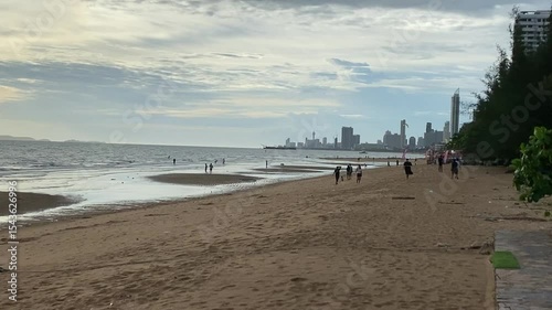 Cloudy day at pattaya beach in holliday evening