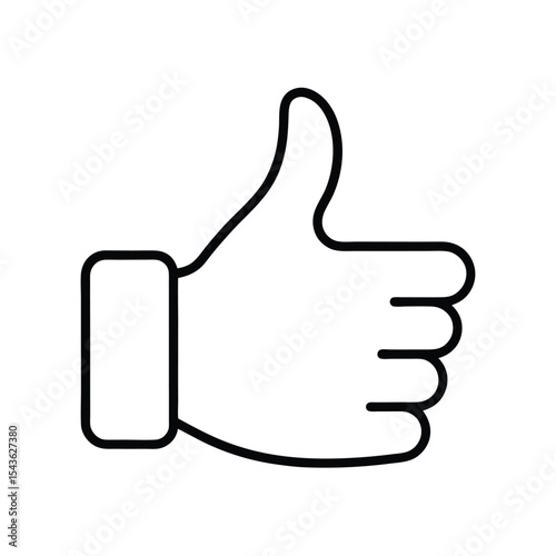Simple black and white line art thumbs up sign for social media icons and positive feedback