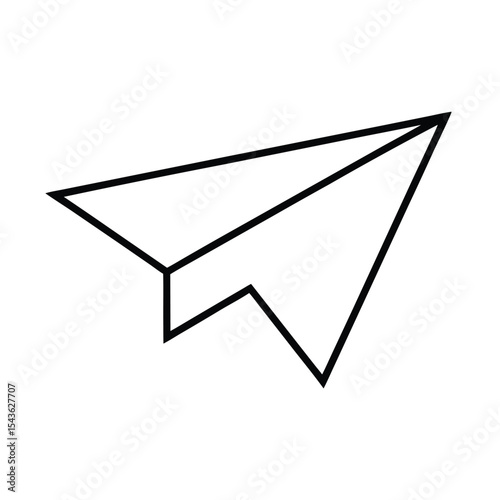 Simple black line art illustration of a paper airplane isolated on a white background