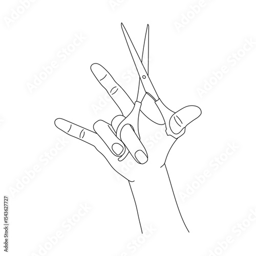 Hair cutting scissors in hand line art vector illustration