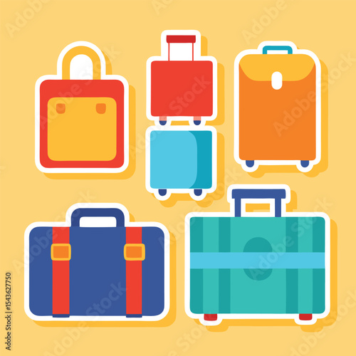 Summer sticker set featuring types of baggage for airport travel  