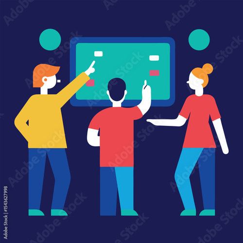 Team using touch screen board for project collaboration  