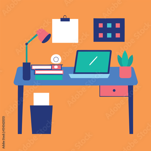 Work desk with planner and laptop in productive office setup  