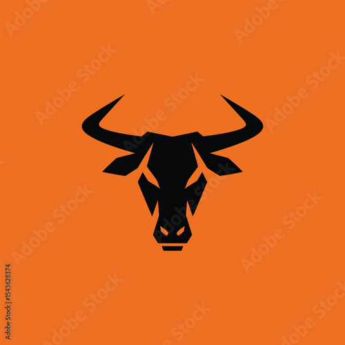 Modern Minimalist Bull Logo Design – Bold Black Branding on Orange Background